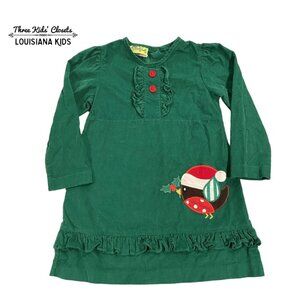 Stellybelly 3T Green Corduroy Christmas Bird Appliqué Dress